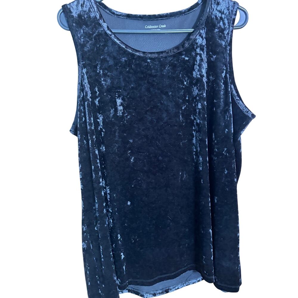 Coldwater Creek Black Crushed Velvet Tank Top 1X Whimsy Goth Plus Size Witchy